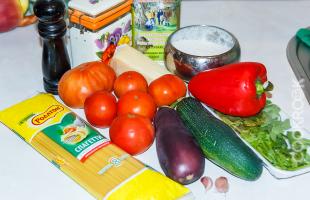 продукты для приготовления пасты с овощами